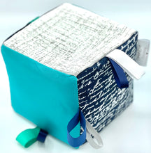 Load image into Gallery viewer, 5&quot; Scripted Blue Sensory Fabric Block
