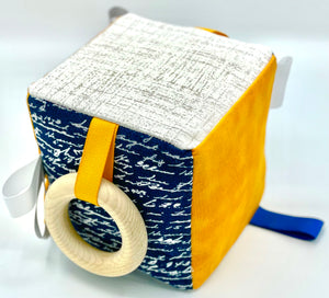 5" Scripted Yellow Sensory Fabric Block